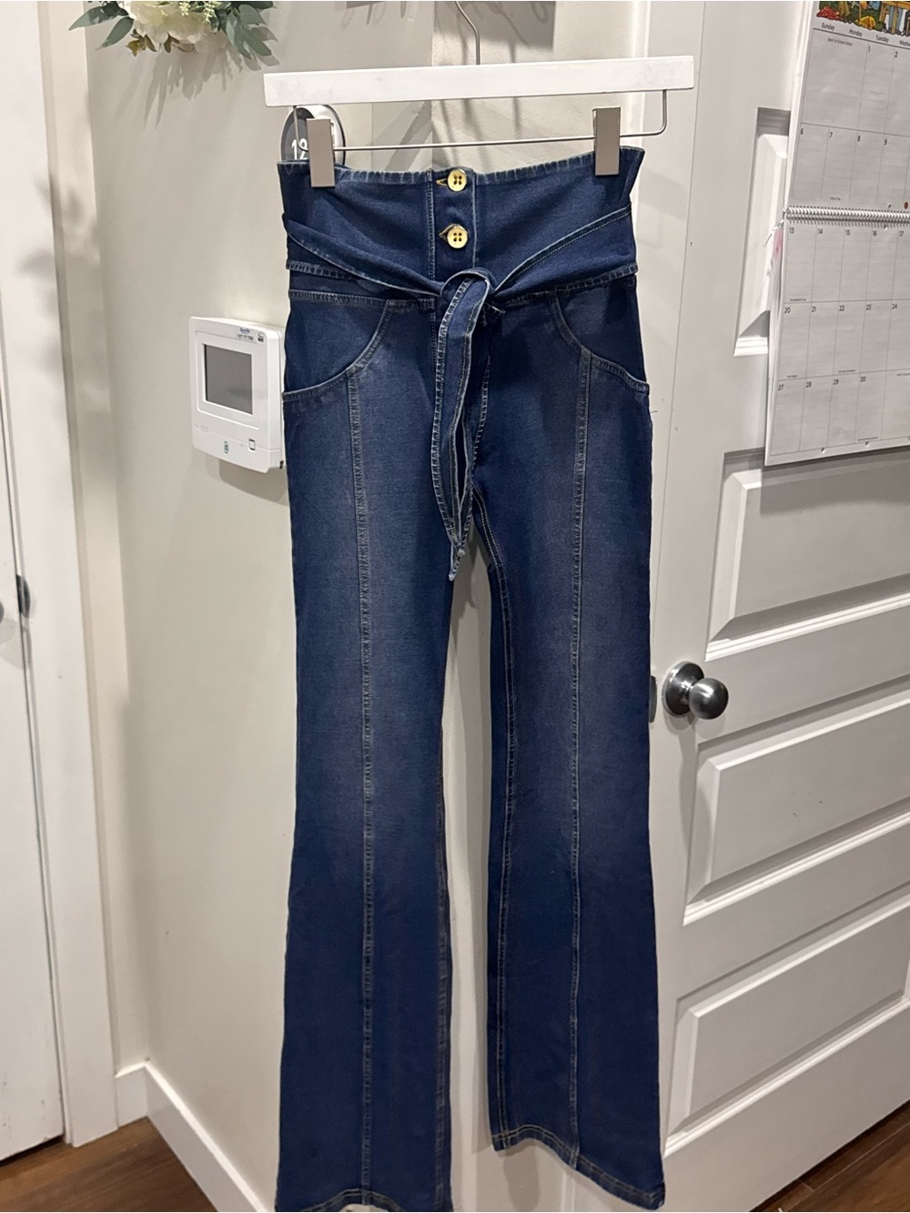 Freddy High-Waisted Dark Blue Tie-Belt Flare Jeans - Women